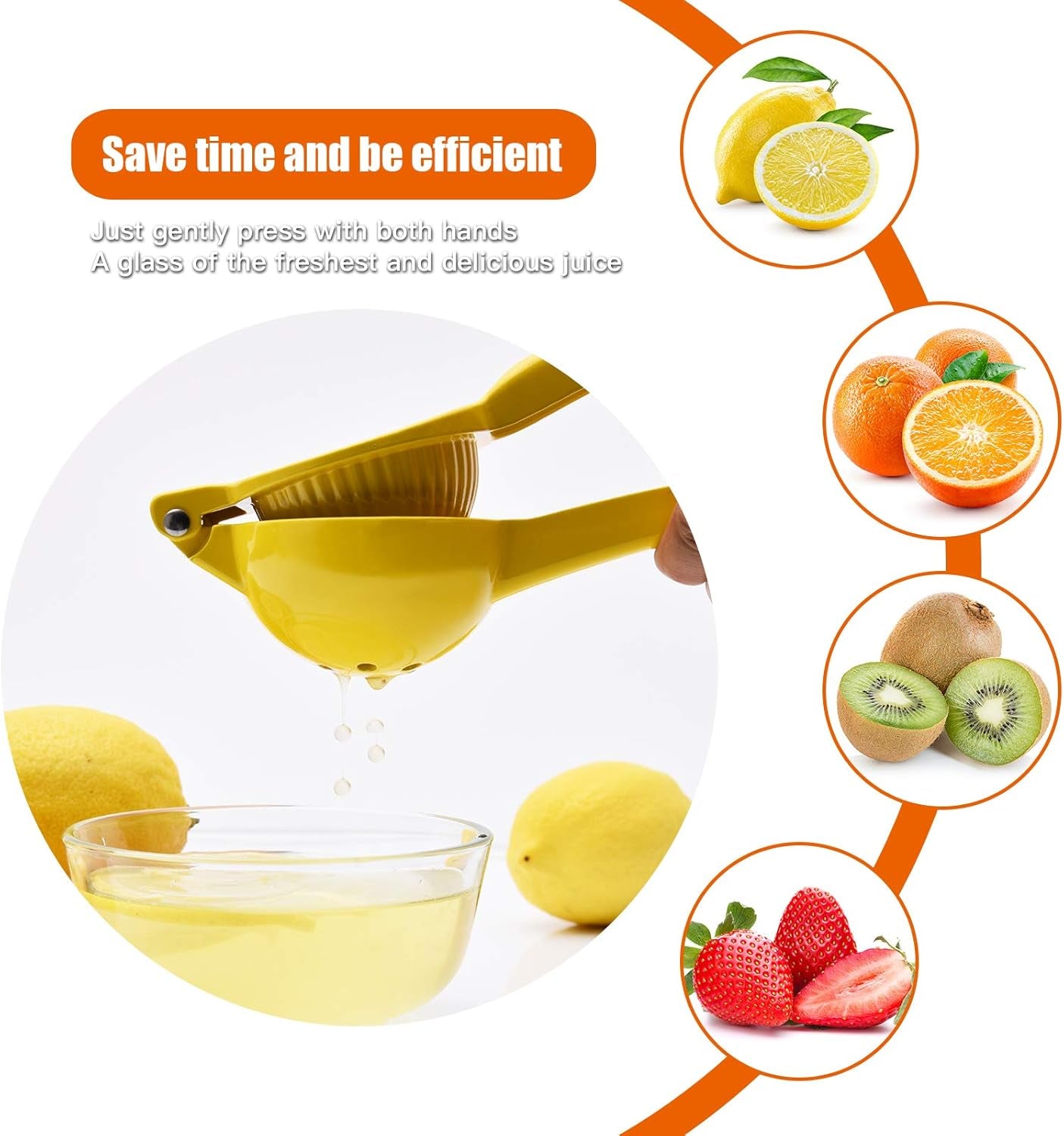 Premium Quality Metal Lemon Squeezer, Lime Juice Press, Manual Press Citrus Juicer for Squeeze the Freshest Juice - Yellow