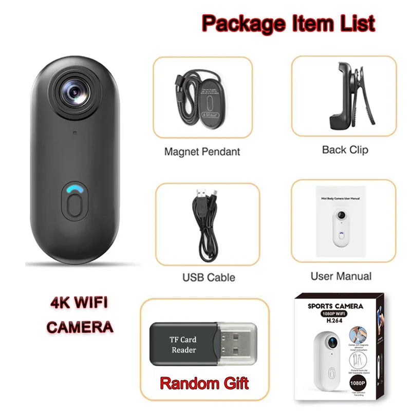 4K Vlogging Body Camera Wifi Wireless Mini Action Recorder Pocket Micro Cam Sports Travel Free Shipping Miniature Tiny HD Lens